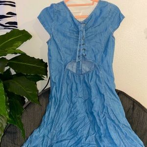 open back short denim dress:)